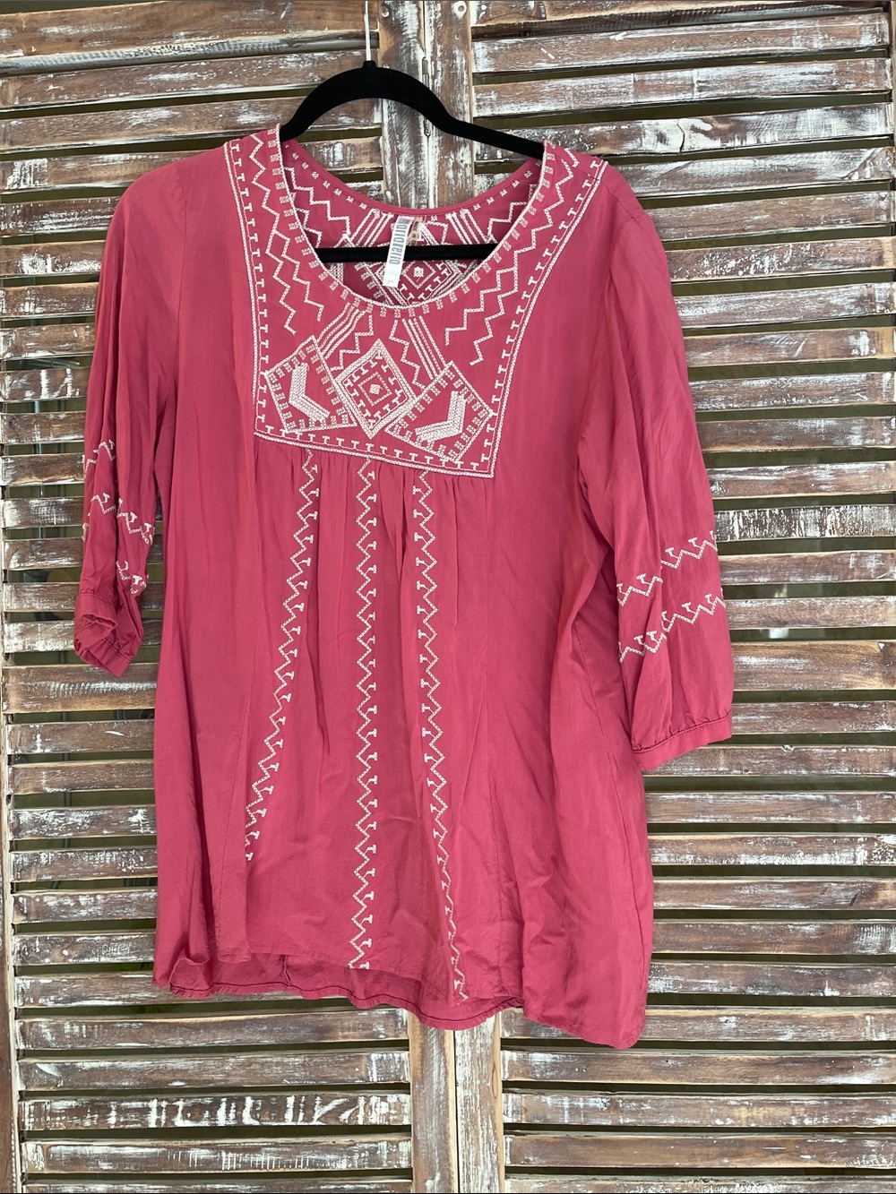 Embroidered Peasant Blouse in Rose Pink